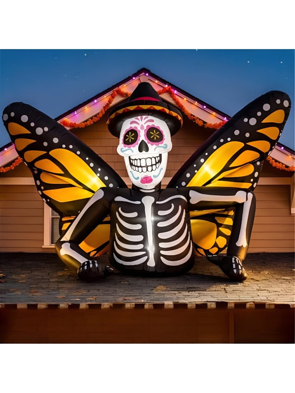 7FT Halloween Inflatables Skeleton with Butterfly Wings for Roof Yard Decor